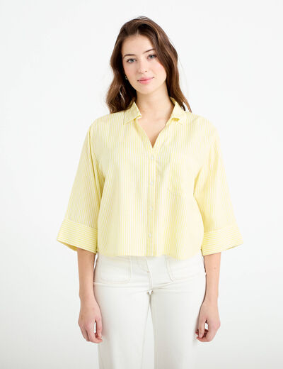Chemise col classique manches 3/4 jaune clair femme