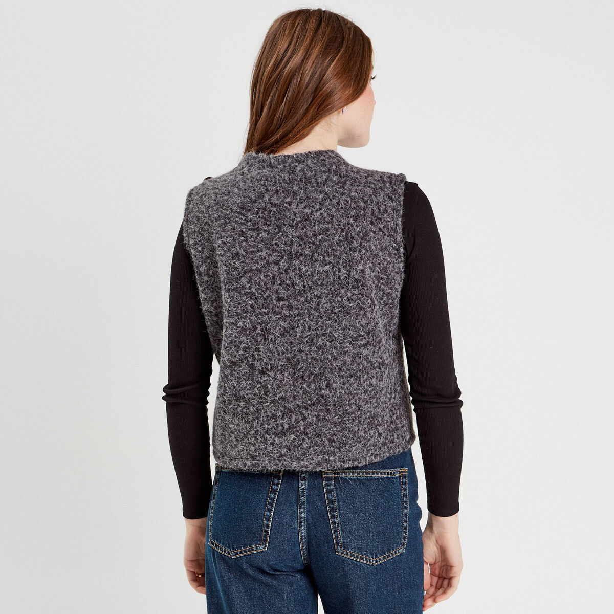 Pull sans manches gris foncé femme