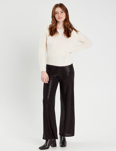 Pantalon large avec sequins noir femme