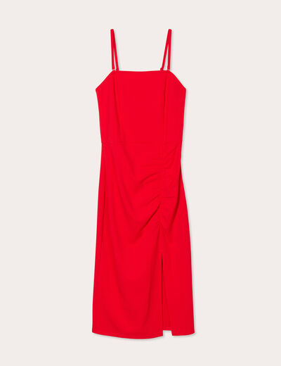 Robe longue ajustée fronces rouge femme
