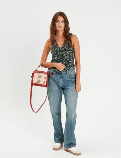 Veston sans manches velours vert femme