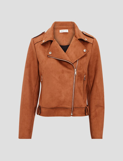 Veste esprit biker droite camel femme