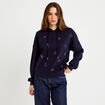 Sweat &agrave; capuche brod&eacute; manches longues bleu femme