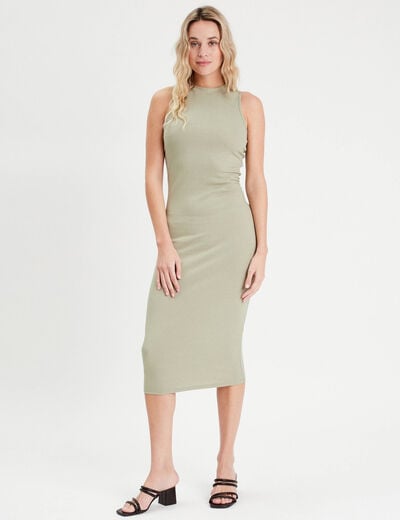 Robe longue moulante vert kaki femme