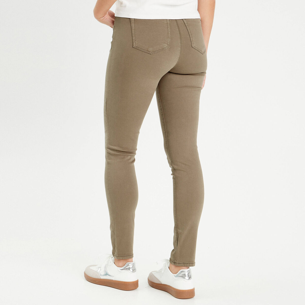 Jeans slim 5 poches vert kaki femme