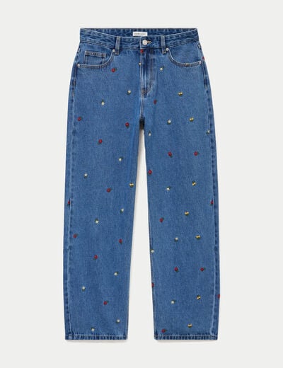 Jean avec broderie bleu femme
