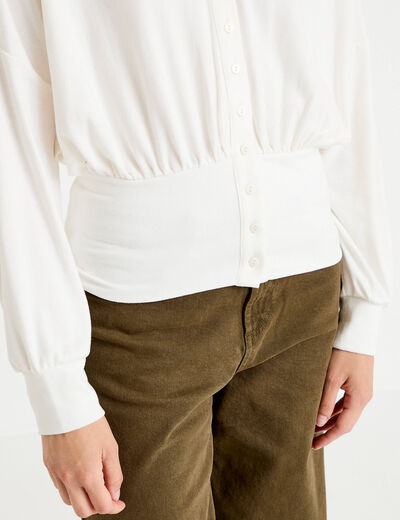Gilet bas resserr&eacute; manches longues ecru femme