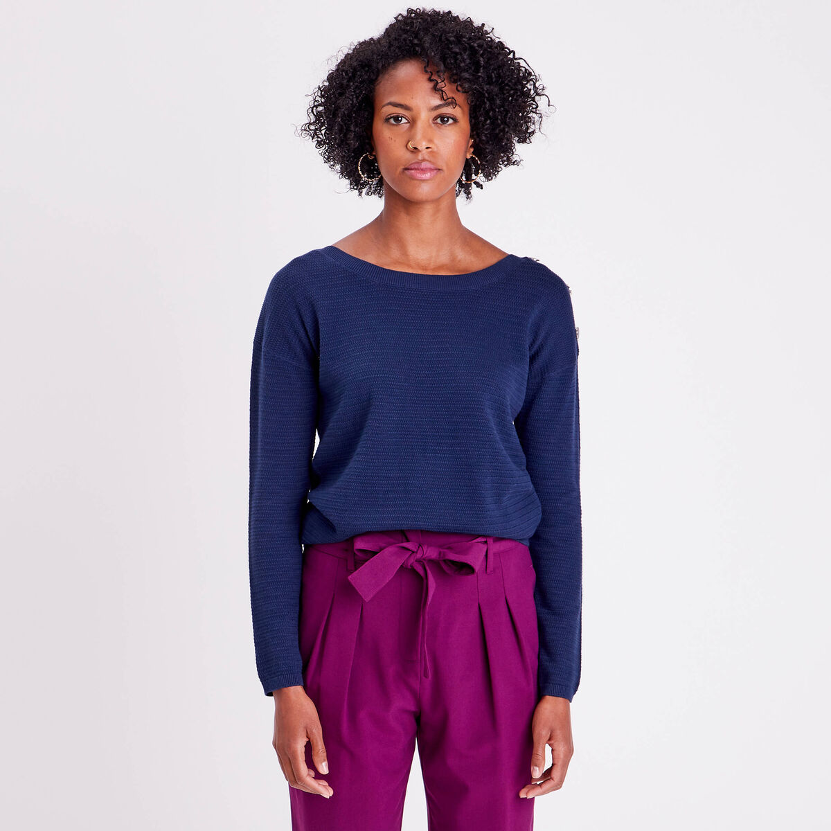 Pull avec boutons bleu marine femme