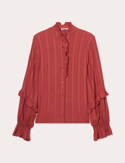 Chemise manches longues volants vieux rose femme