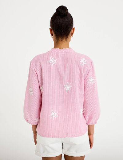 Blouse col tunisien rose femme
