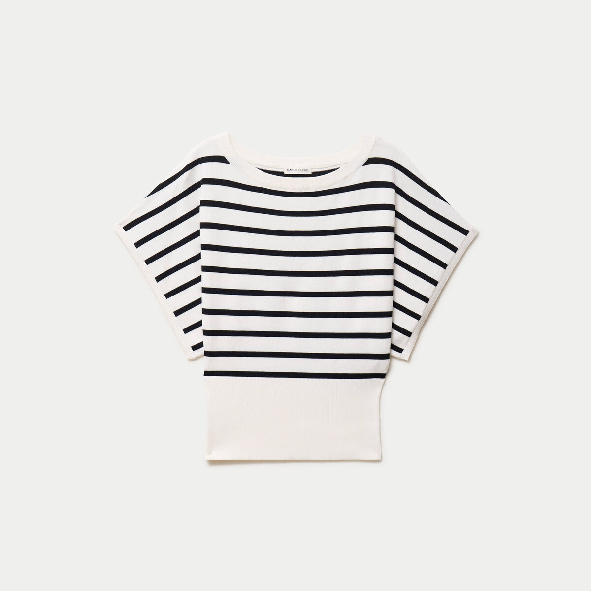 Pull ample manches courtes col rond blanc femme