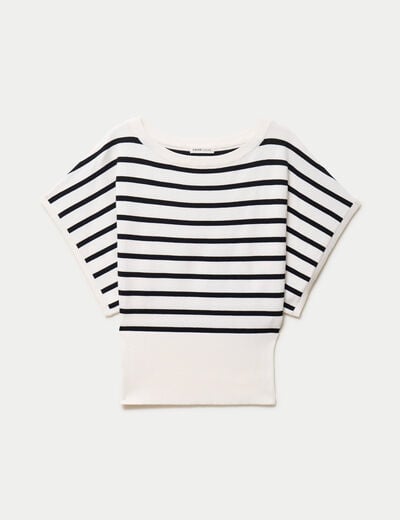 Pull ample manches courtes col rond blanc femme