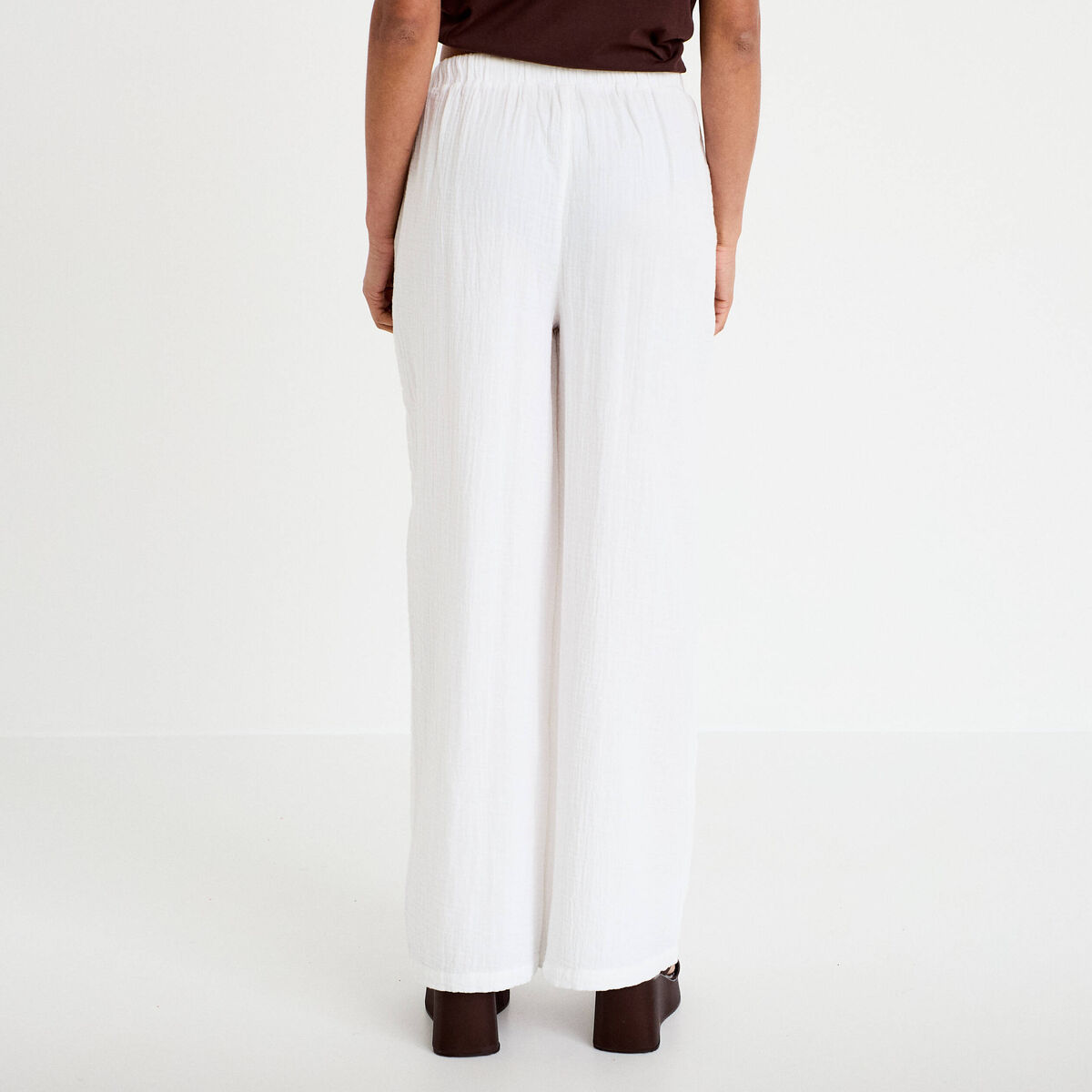 Pantalon large taille standard blanc femme