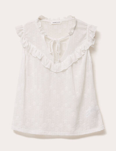Blouse droite sans manches ecru femme