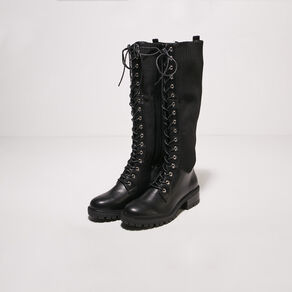 Bottes hautes plates à lacets noir femme