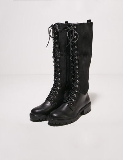 Bottes hautes plates à lacets noir femme