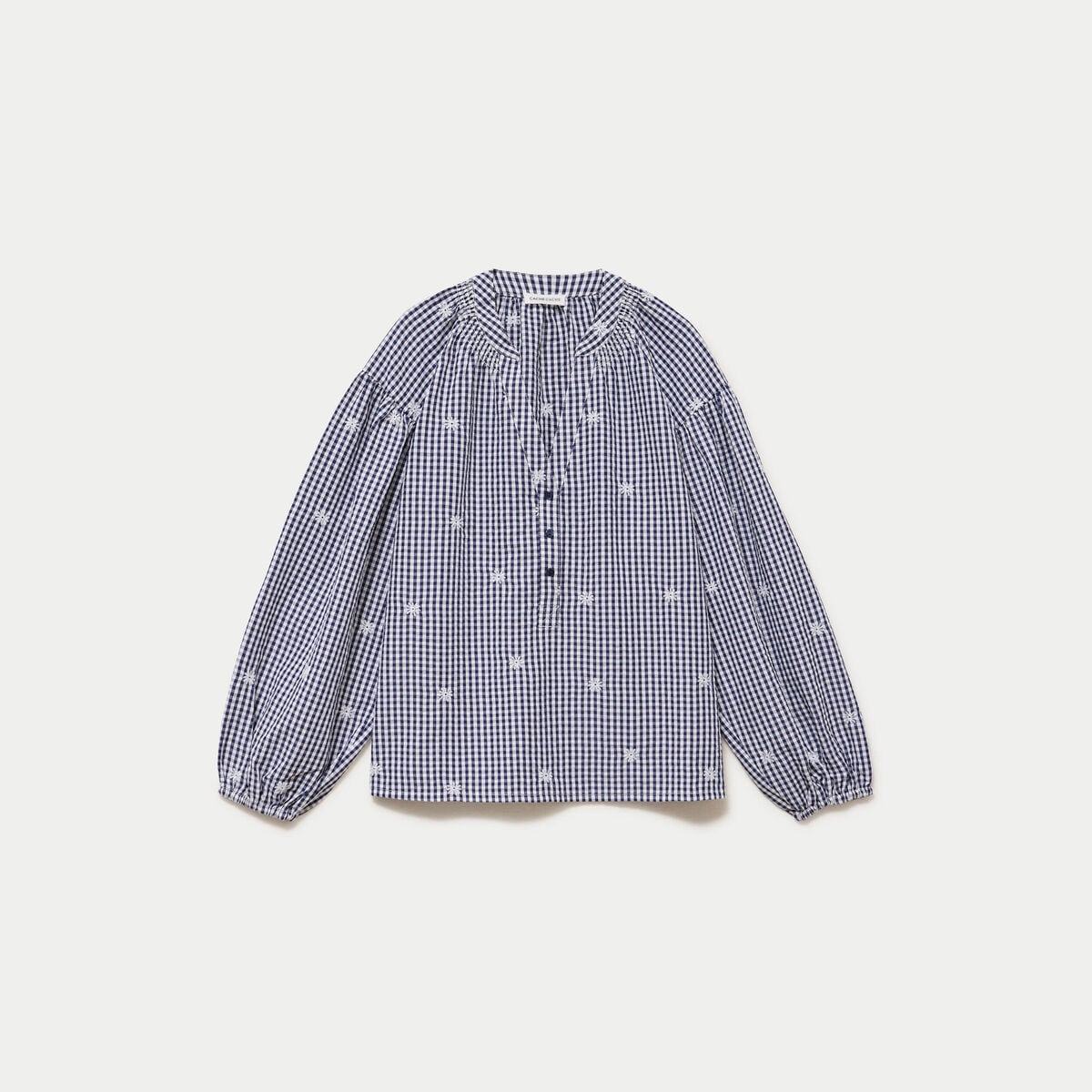 Blouse vichy brod&eacute;e bleu femme
