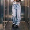 Jean barrel long en coton denim double stone femme