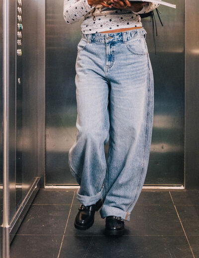 Jean barrel long en coton denim double stone femme