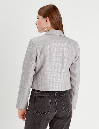 Veste blazer tweed gris argent femme