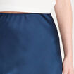 Jupe longue trapèze satin bleu marine femme