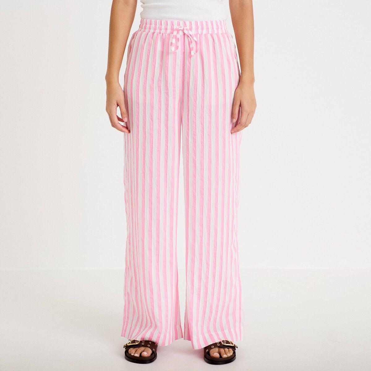 Pantalon large fluide taille standard rose femme