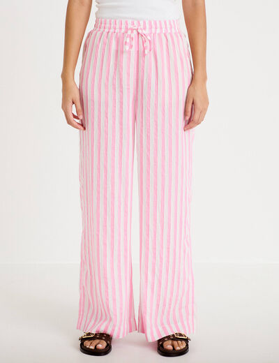 Pantalon large fluide taille standard rose femme