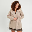 Manteau droit avec capuche beige femme