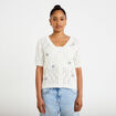 Gilet col v manches courtes brod&eacute; ecru femme