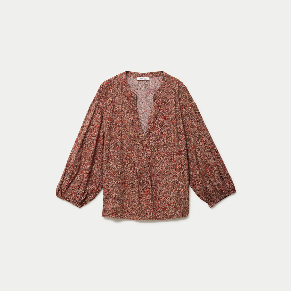 Blouse col v manches longues rouge fonc&eacute; femme