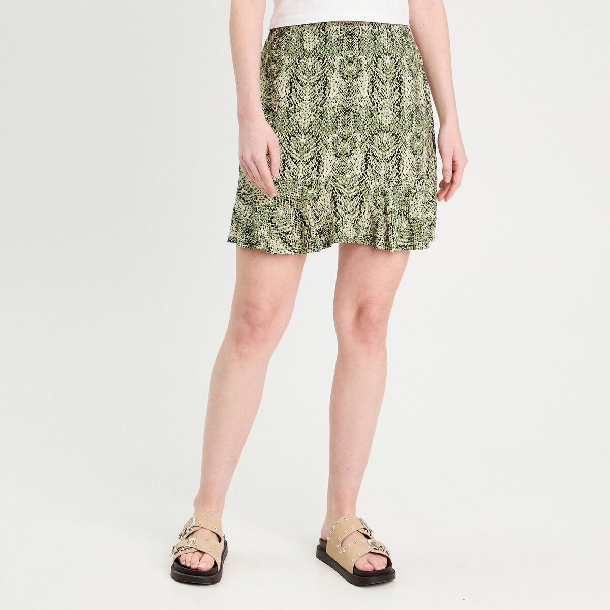 Jupe courte évasée vert kaki femme