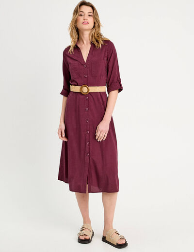 Robe midi évasée ceinturée prune femme
