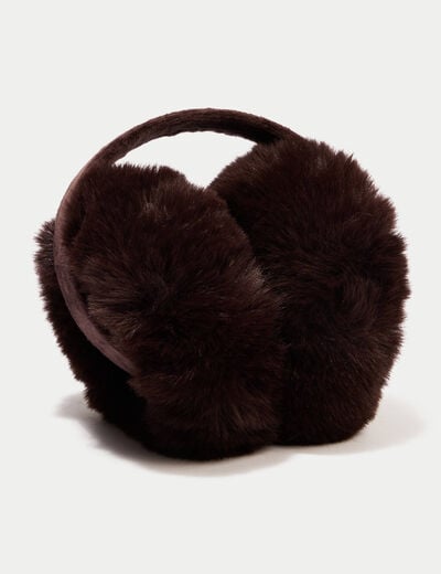 Cache-oreilles fausse fourrure marron fonc&eacute; femme