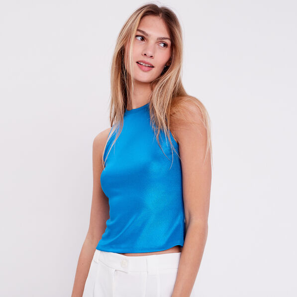 debardeur cropped cotele bleu femme Débardeur cropped côtelé bleu femme