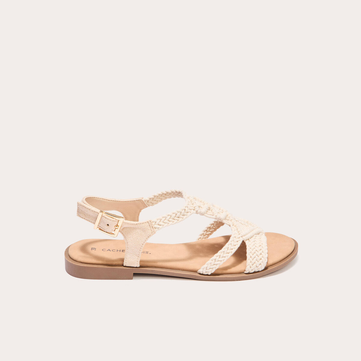 Sandales plates macram&eacute; sable femme