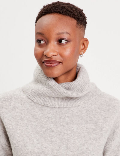 Pull avec col roulé gris clair femme