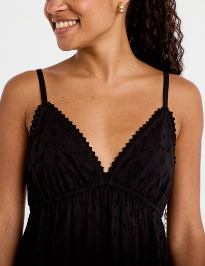 Robe courte &eacute;vas&eacute;e col v bretelles noir femme