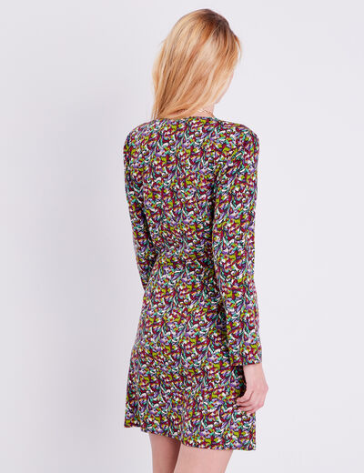 Robe évasée manches 3/4 noir femme