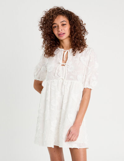 Robe évasée brodée blanc femme