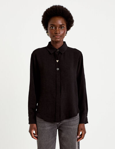 Chemise droite pliss&eacute;e manches longues noir femme