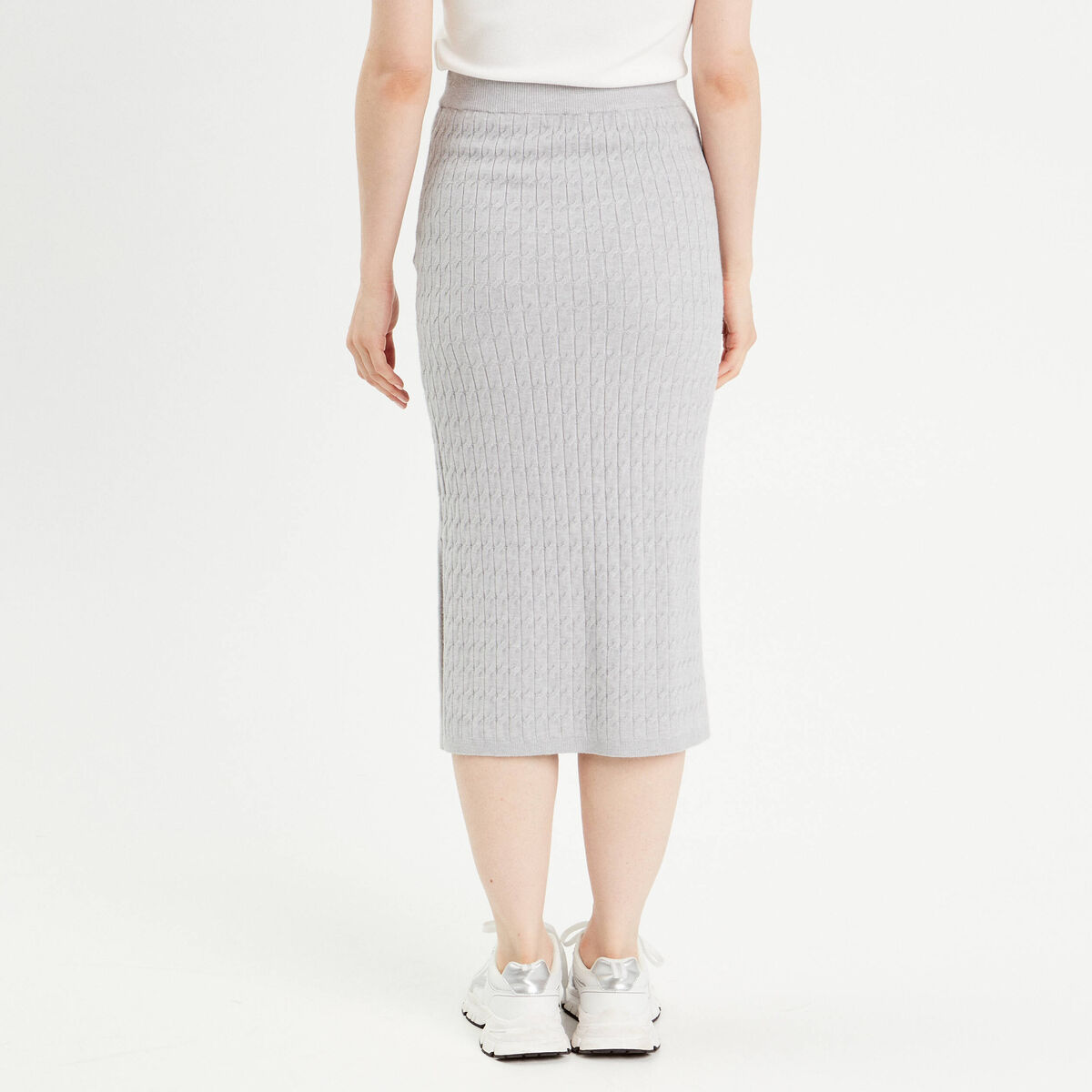Jupe midi tricot crayon gris clair femme