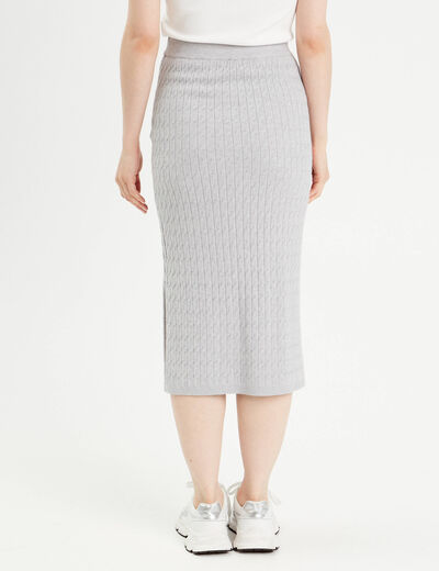 Jupe midi tricot crayon gris clair femme