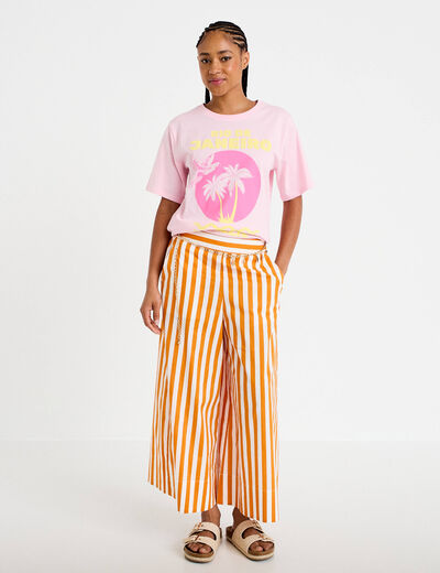 Pantalon jupe-culotte orange fluo femme