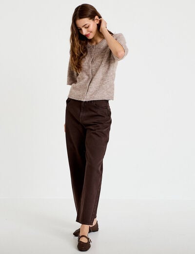 Jean barrel taille standard marron fonc&eacute; femme
