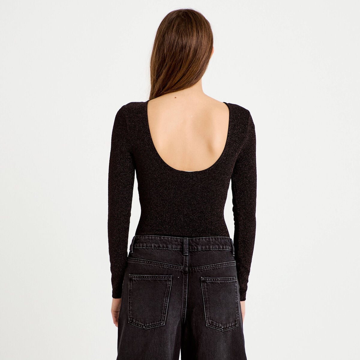 Body manches longues marron fonc&eacute; femme