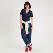 Polo côtelé manches courtes bleu marine femme