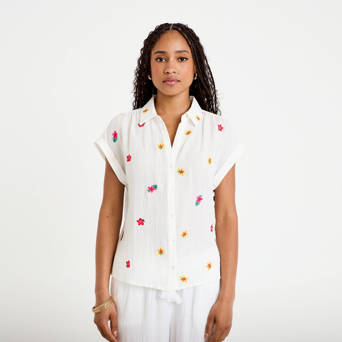 Blouse avec broderie blanc femme