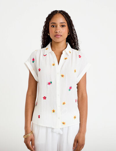 Blouse avec broderie blanc femme