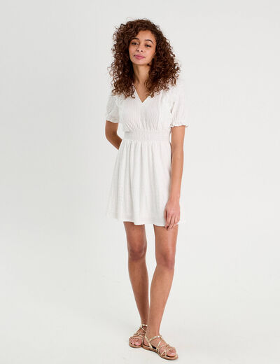 Robe évasée dentelle ecru femme