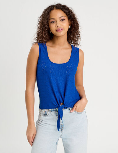 Débardeur cropped noué bleu electrique femme